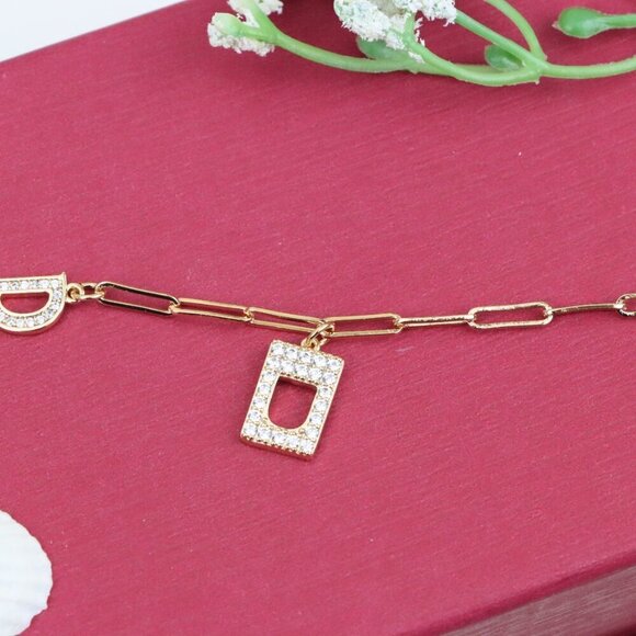 "Rose Gold Designer Bracelet with CZ Letter D Charms, XPBL0848 - Picture 10 of 12